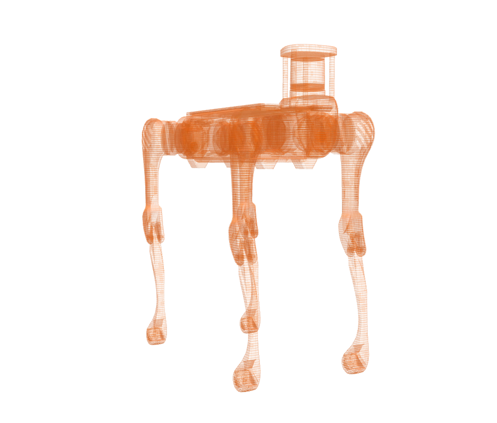 Unitree B2 als orangefarbene holografische 3D-Darstellung