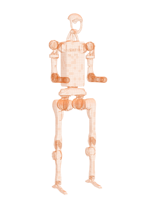 Unitree H1 als orangefarbene holografische 3D-Darstellung